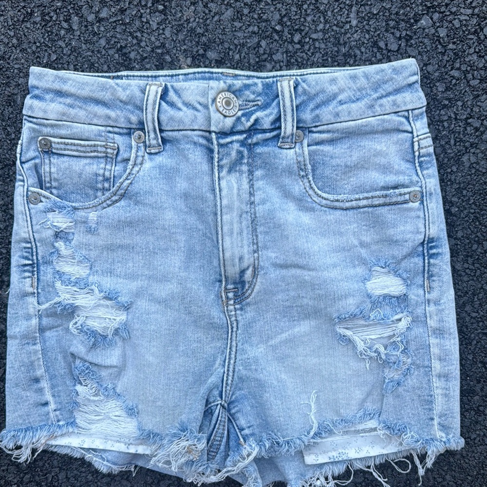 American Eagle Outfitters Light Blue Ripped Jean Shorts